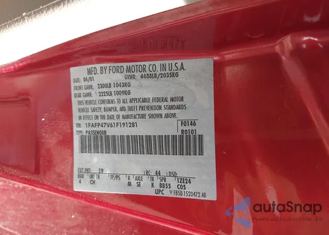 2001 Ford Mustang Cobra из США, поврежденный, VIN 1FAFP47V61F191281